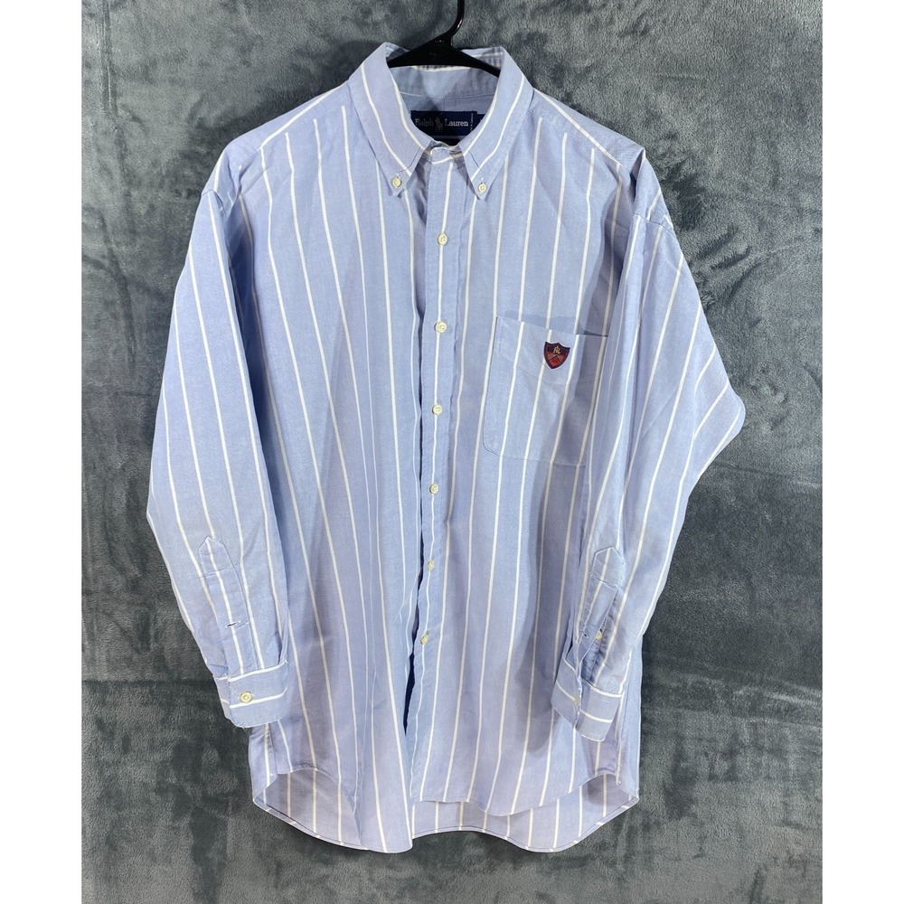Vintage Ralph Lauren Shirt Men Medium Tilden Chambray Long Sleeve Stripe Jamaica